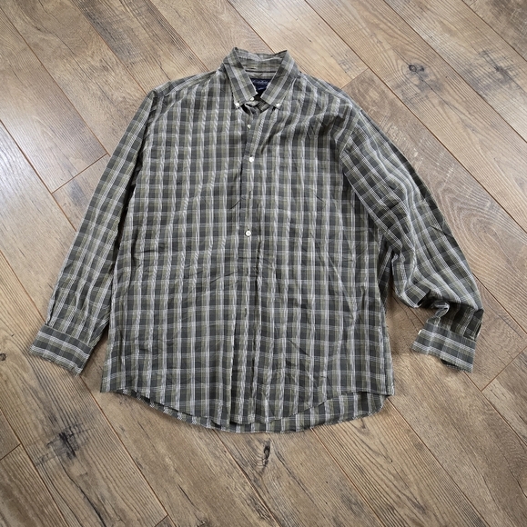 Brooks Brothers Men's Large 💯 Cotton  Green Plaid Button Down Shirt - Picture 2 of 9